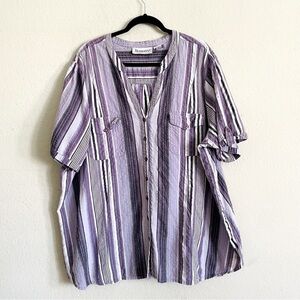 Roman’s woman purple striped button down top size 32W 100% cotton casual light